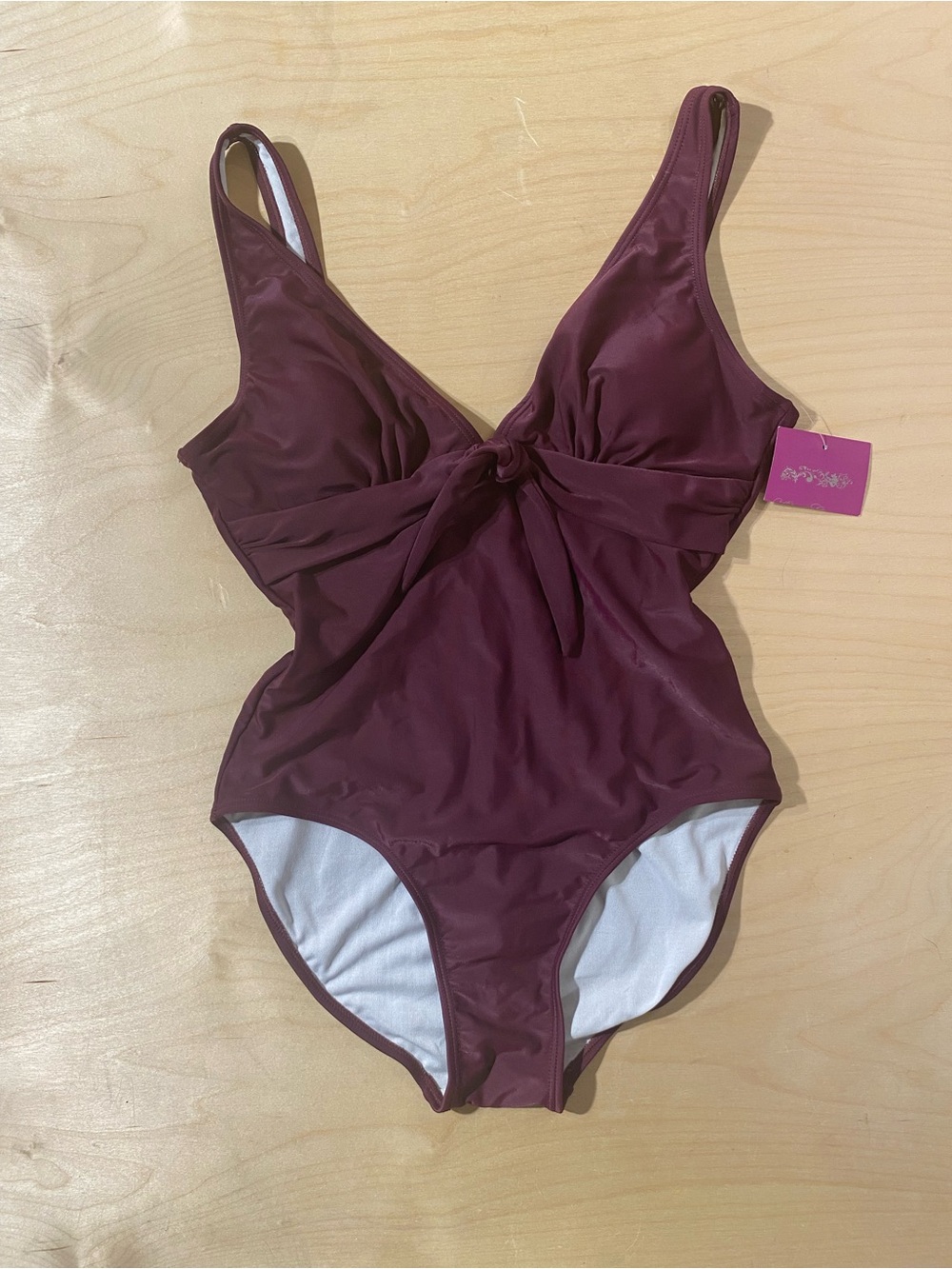 Allure Couture One-Piece Swimsuit - Maroon Knot Front 10 (RF)